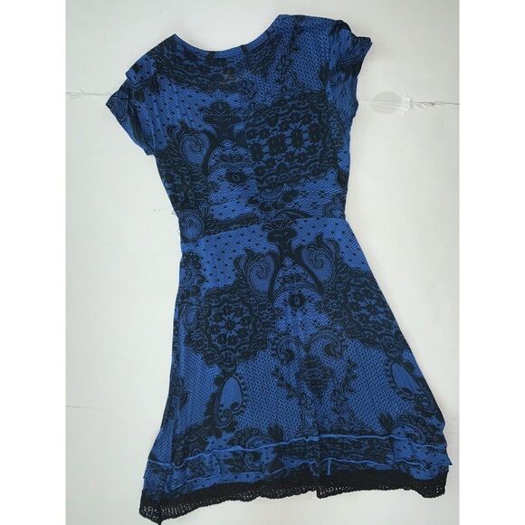 PRE-OWNED DESIGUAL DRESS blue black navy white paisley print SUPER CUTE! - Picture 6 of 6